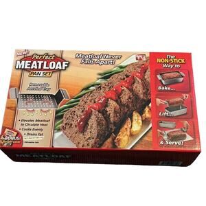 Perfect Meatloaf Pan Set NEW Bonus Recipe Guide As Seen on TV Removable Tray